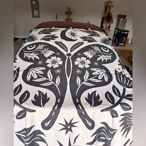 Black and White Botanical & Butterfly Print Shower Curtain